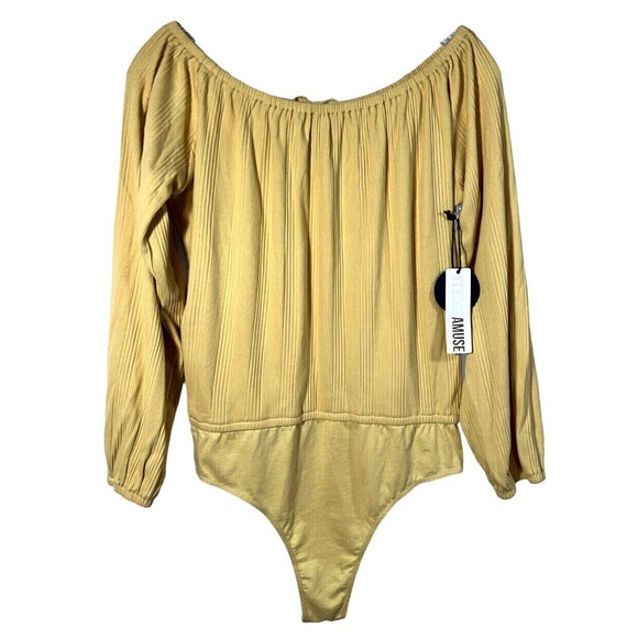 Amuse Society VILLAGE LONG SLEEVE KNIT BODYSUIT Size S M Mustard Yellow - Picture 4 of 8